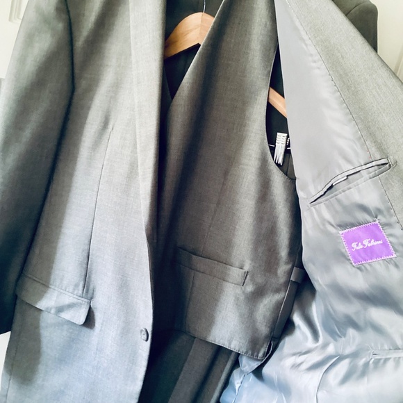 Fabio Fabrinni 3-Piece Suit Men's 42L Gray 2-Button Notch Lapel Formal Wedding - Picture 7 of 16